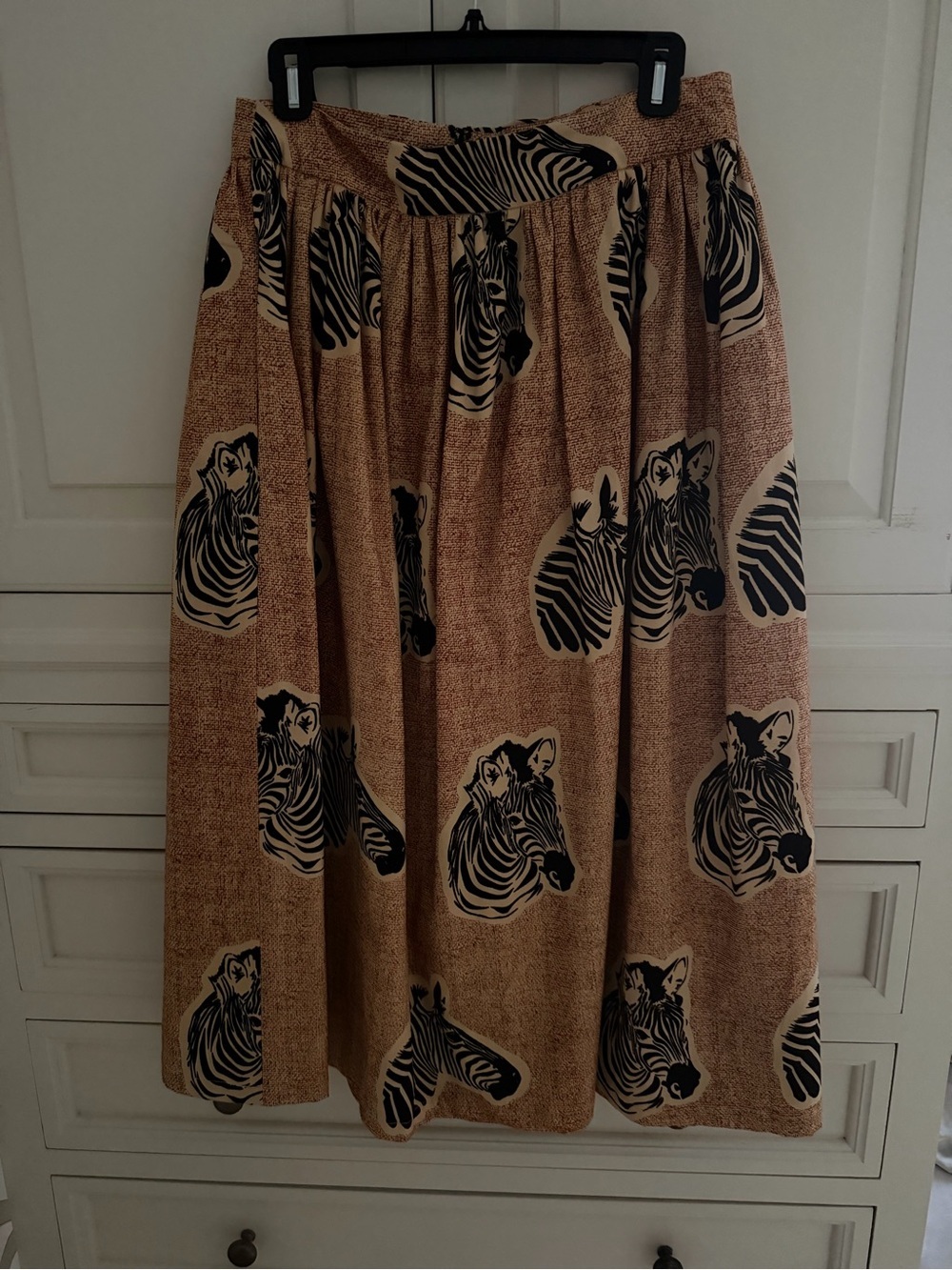 Anthropologie Tan Midi Skirt with Zebra Head Print - Picture 6 of 11